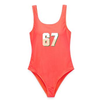 6 7 – Un design de texte minimaliste tendance, - Maillot de bain femme - corail - Devant - AI Model Female 172 light (172cm)