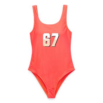 6 7 – Un design de texte minimaliste tendance, - Maillot de bain femme - corail - Devant - AI Model Female 172 light (172cm)
