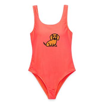 Dackel Hund Braun Comic - Frauen Badeanzug - Korallenrot - Vorne - AI Model Female 172 light (172cm)
