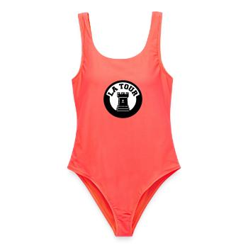 Logo La Tour Pièce d'Échecs Style Emblème Cercle - Maillot de bain femme - corail - Devant - AI Model Female 172 light (172cm)