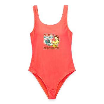 Kein WLAN Kein Leben Retro - Frauen Badeanzug - Korallenrot - Vorne - AI Model Female 172 light (172cm)