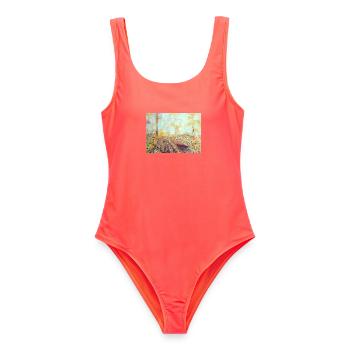 Paysage aquarelle forestier automne - Maillot de bain femme - corail - Devant - AI Model Female 172 light (172cm)