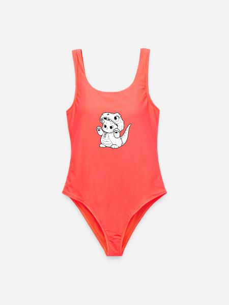 Kuscheliges Dino-Kätzchen Design - Frauen Badeanzug - Korallenrot