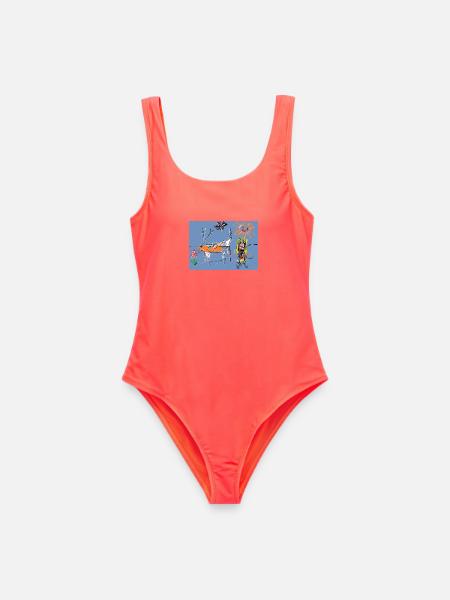 Flower, Neo-Expressionist Surreal Meadow - Women's Swimsuit - coral
