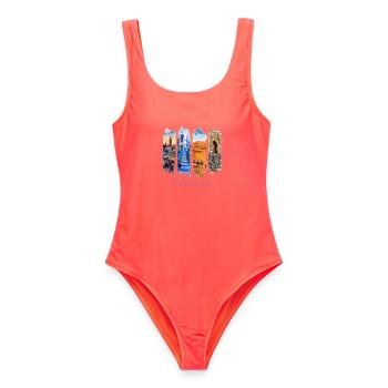 Marokko Urlaub Travel – Orient Kultur & Wüste - Frauen Badeanzug - Korallenrot - Vorne - AI Model Female 172 light (172cm)