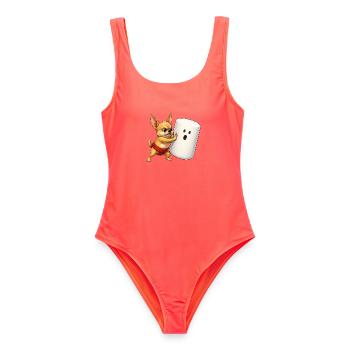 Chihuahua Sumo Wrestling Marshmallow-Design - Frauen Badeanzug - Korallenrot - Vorne - AI Model Female 172 light (172cm)