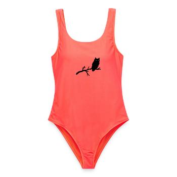 Grimme Eule Silhouette mit orange Augen auf Ast - Frauen Badeanzug - Korallenrot - Vorne - AI Model Female 172 light (172cm)