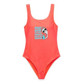 Remember to drink water Denk an Wasser Spruch Lama - Frauen Badeanzug - Korallenrot - Vorne - AI Model Female 172 light (172cm)