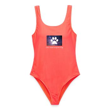 Tierpfoten Galaxie Druck Hund lustig Geschenkidee  - Frauen Badeanzug - Korallenrot - Vorne - AI Model Female 172 light (172cm)