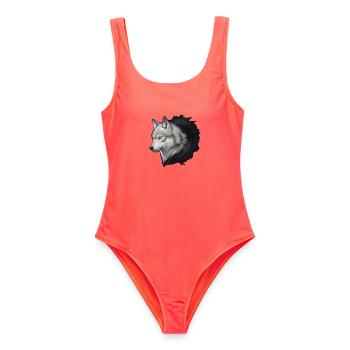 Weisser Wolf Kopf Tinten-Splash - Frauen Badeanzug - Korallenrot - Vorne - AI Model Female 172 light (172cm)