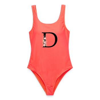 D Buchstabe Monogram Floral - Frauen Badeanzug - Korallenrot - Vorne - AI Model Female 172 light (172cm)
