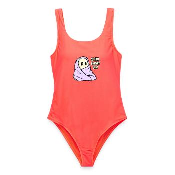 Kawaii Akku Leer Social Battery Low - Frauen Badeanzug - Korallenrot - Vorne - AI Model Female 172 light (172cm)