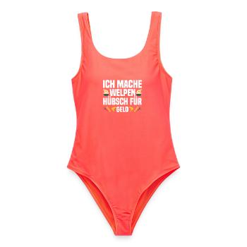 Ich mache Welpen hübsch für Geld - Frauen Badeanzug - Korallenrot - Vorne - AI Model Female 172 light (172cm)