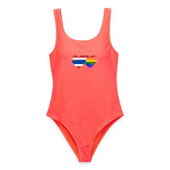 Thailand Regenbogen Flagge Herz used - Frauen Badeanzug - Korallenrot - Vorne - AI Model Female 172 light (172cm)