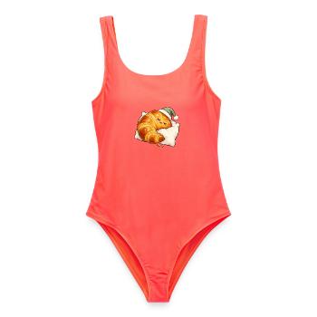 Schlafendes Croissant - Frauen Badeanzug - Korallenrot - Vorne - AI Model Female 172 light (172cm)