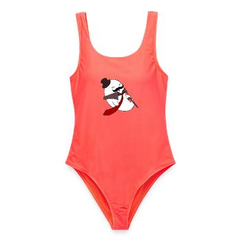 Gentleman Ghost Noir in roter Krawatte - Frauen Badeanzug - Korallenrot - Vorne - AI Model Female 172 light (172cm)