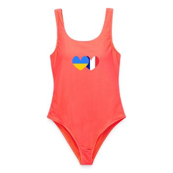 Ukraine Frankreich Freundschaft  - Frauen Badeanzug - Korallenrot - Vorne - AI Model Female 172 light (172cm)