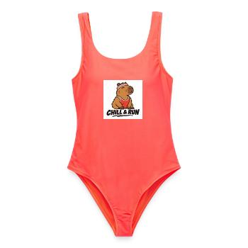 Chill & Run Capybara - Frauen Badeanzug - Korallenrot - Vorne - AI Model Female 172 light (172cm)