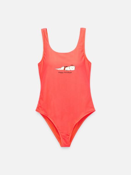 Funny cat Christmas - Women's Swimsuit - coral