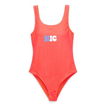 SCHÖNE Pastellblau, weiße, rote Blasen - Frauen Badeanzug - Korallenrot - Vorne - AI Model Female 172 light (172cm)