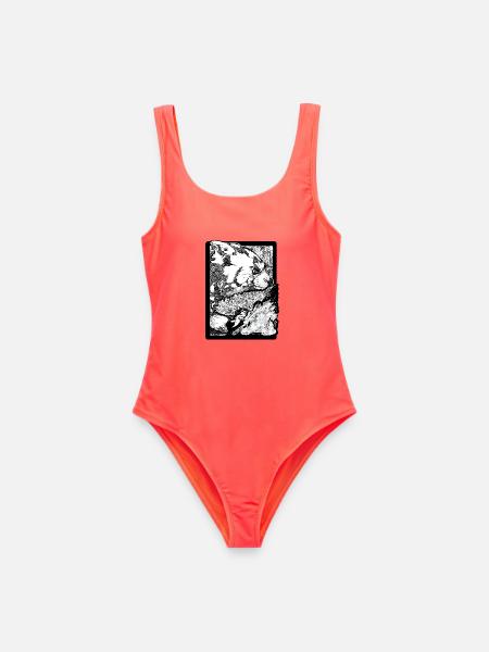 Roter Panda klettert auf Fels (Schwarzweiß) - Frauen Badeanzug - Korallenrot