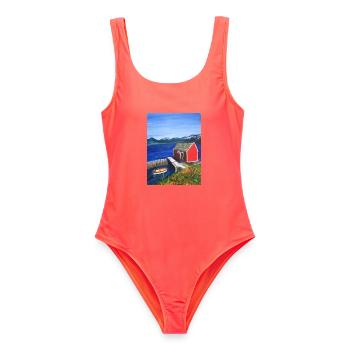 EG Reisen I Urlaub I Norwegen I Berge I Geschenk - Frauen Badeanzug - Korallenrot - Vorne - AI Model Female 172 light (172cm)
