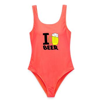 Croquis de chope de chope de bière jaune - Maillot de bain femme - corail - Devant - AI Model Female 172 light (172cm)