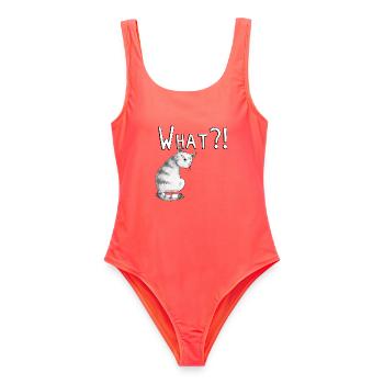 Motif de chat I chat ennuyé avec dire je - Maillot de bain femme - corail - Devant - AI Model Female 172 light (172cm)