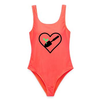 Cœur du jardinage – Passion verte - Maillot de bain femme - corail - Devant - AI Model Female 172 light (172cm)