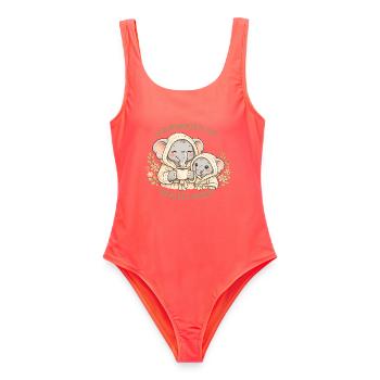 Lustiges Mama-Elefantenhemd, florales Muttertagsgeschenk - Frauen Badeanzug - Korallenrot - Vorne - AI Model Female 172 light (172cm)