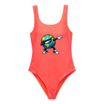 Dabbing Erde - Frauen Badeanzug - Korallenrot - Vorne - AI Model Female 172 light (172cm)