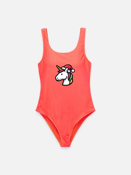 Einhorn mit Weihnachtsmütze Regenbogen Mähne - Frauen Badeanzug - Korallenrot