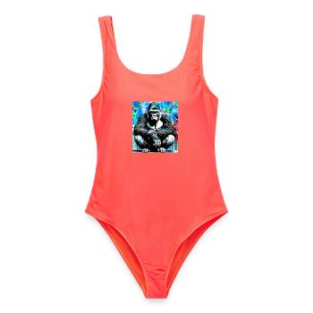 Gorilla - Frauen Badeanzug - Korallenrot - Vorne - AI Model Female 172 light (172cm)