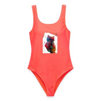 Schlafende Katze - Frauen Badeanzug - Korallenrot - Vorne - AI Model Female 172 light (172cm)