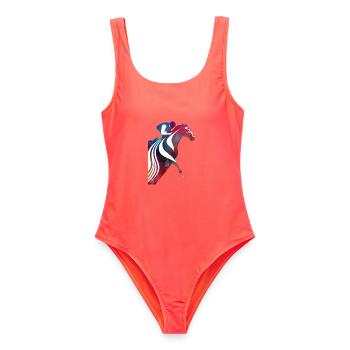 Buntes Pferd mit Reiter - Frauen Badeanzug - Korallenrot - Vorne - AI Model Female 172 light (172cm)