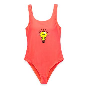 Glühbirne Comic Vektor 3 Farbig personalisierbar - Frauen Badeanzug - Korallenrot - Vorne - AI Model Female 172 light (172cm)