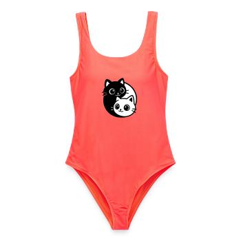 Portrait de chat Ying Yang - Maillot de bain femme - corail - Devant - AI Model Female 172 light (172cm)