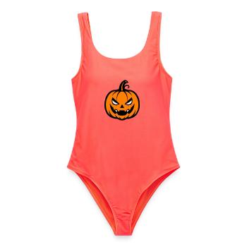 Kürbis Kopf - Frauen Badeanzug - Korallenrot - Vorne - AI Model Female 172 light (172cm)