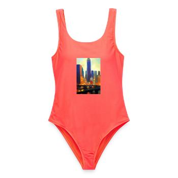 Horizon de la ville de New York - Maillot de bain femme - corail - Devant - AI Model Female 172 light (172cm)