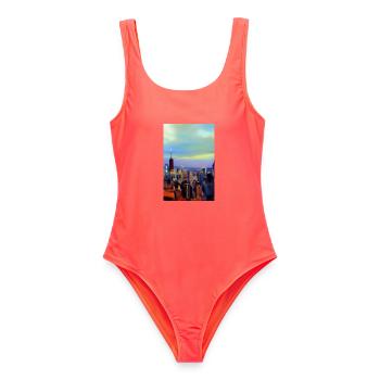 Horizon de la ville de New York - Maillot de bain femme - corail - Devant - AI Model Female 172 light (172cm)