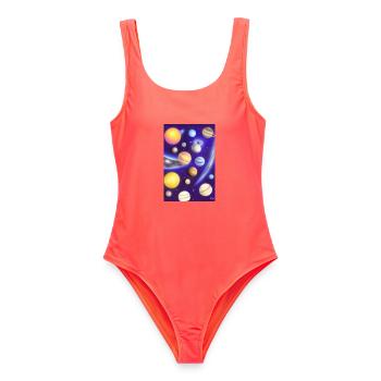 Weltall und Planeten - Frauen Badeanzug - Korallenrot - Vorne - AI Model Female 172 light (172cm)