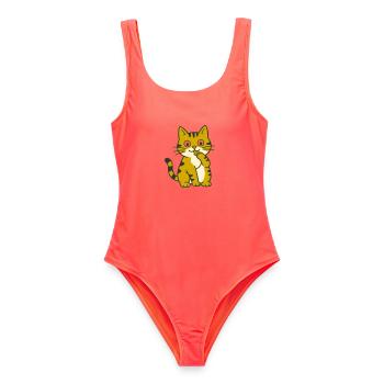 Lèche la patte, chat cartoon mignon à patte - Maillot de bain femme - corail - Devant - AI Model Female 172 light (172cm)
