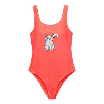 Grimmige Katze - einfach "Nö" - Frauen Badeanzug - Korallenrot - Vorne - AI Model Female 172 light (172cm)