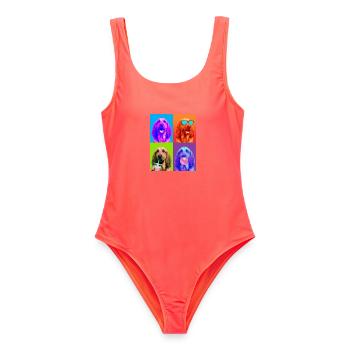Hunde Bluthund Hund - Frauen Badeanzug - Korallenrot - Vorne - AI Model Female 172 light (172cm)