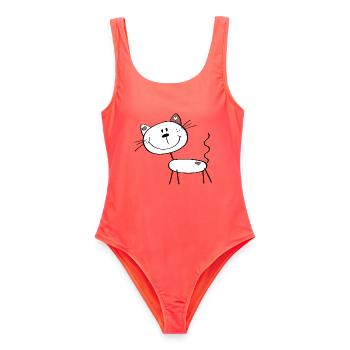 Petit chat avec coeur - bâton comique figure - Maillot de bain femme - corail - Devant - AI Model Female 172 light (172cm)