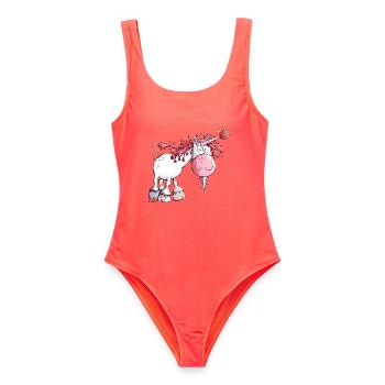 Goldiges Einhorn - Frauen Badeanzug - Korallenrot - Vorne - AI Model Female 172 light (172cm)