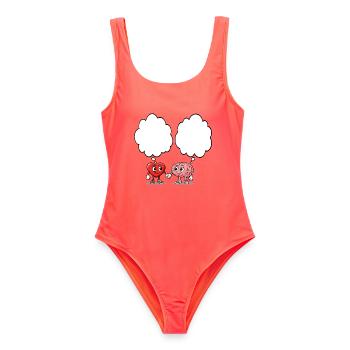 Herz und Gehirn halten Hände  - Frauen Badeanzug - Korallenrot - Vorne - AI Model Female 172 light (172cm)