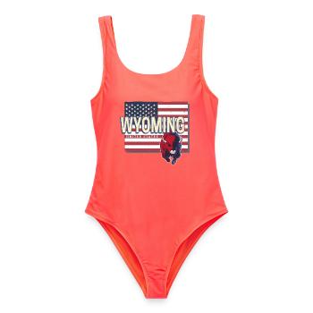 Carte rétro des États-Unis du Wyoming - Maillot de bain femme - corail - Devant - AI Model Female 172 light (172cm)