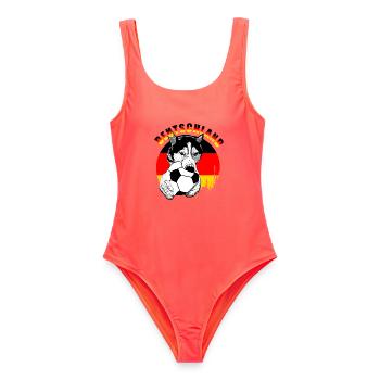 Deutschland Hund mit Fußball - Frauen Badeanzug - Korallenrot - Vorne - AI Model Female 172 light (172cm)