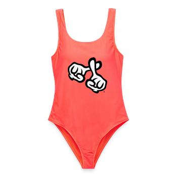 Croisons les doigts (mains / croix / Bible / religion, 2C) - Maillot de bain femme - corail - Devant - AI Model Female 172 light (172cm)